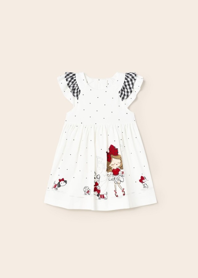 Mayoral Παιδικό Φόρεμα Πουά Κοντομάνικο Λευκό 23-01954-037