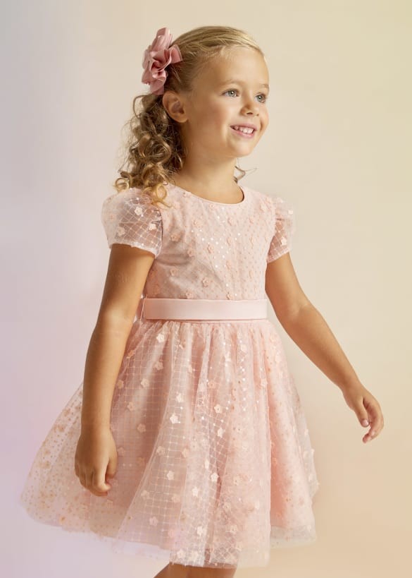 Abel & Lula Παιδικό Φόρεμα Τούλινο Καρό Κοντομάνικο Ροζ 23-05023-043