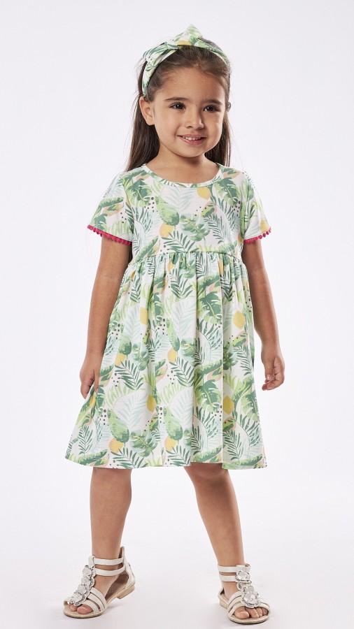 Εβίτα Παιδικό Φόρεμα Σετ με Αξεσουάρ Floral Κοντομάνικο Πράσινο 238210