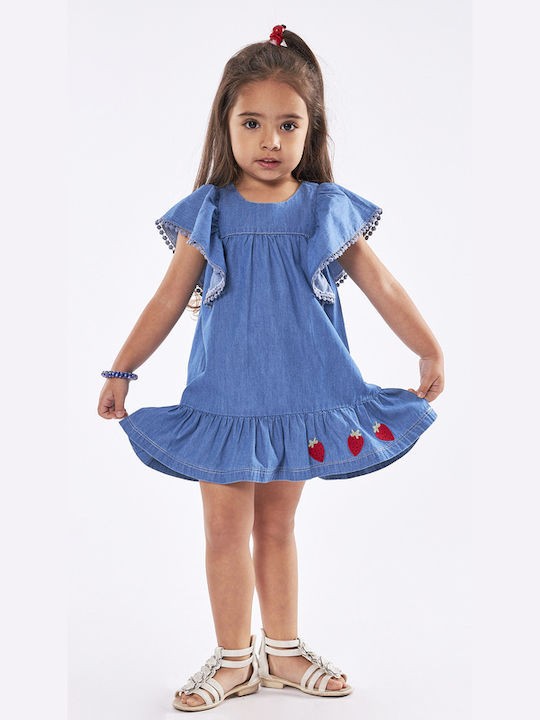 Εβίτα Παιδικό Φόρεμα Τζιν Κοντομάνικο Μπλε 238271
