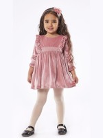 Εβίτα Παιδικό Φόρεμα Βελούδινο Μακρυμάνικο Ροζ  με στέκα μαλλιών 239270