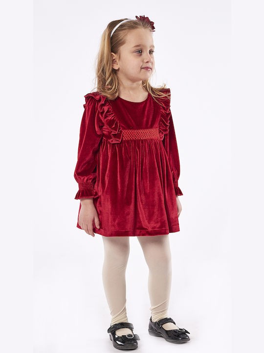 Εβίτα Παιδικό Φόρεμα Βελούδινο Μακρυμάνικο Κόκκινο με στέκα μαλλιών 239270