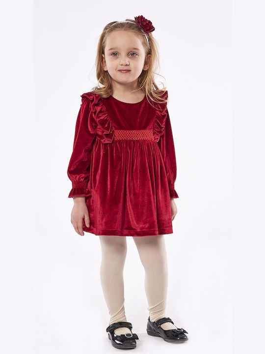 Εβίτα Παιδικό Φόρεμα Βελούδινο Μακρυμάνικο Κόκκινο με στέκα μαλλιών 239270