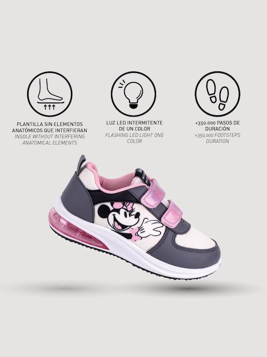 Cerda Παιδικά Sneakers με Φωτάκια Γκρι με Δώρο καλτσάκια Minnie Mouse  2300006096